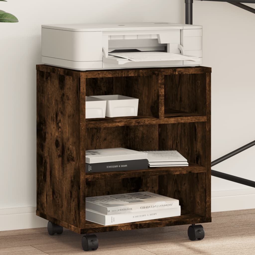 Meuble d'appoint roulant pour imprimante en chêne fumé 41x32x48 cm