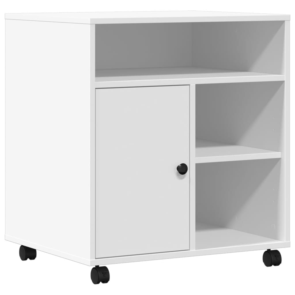 Meuble d'imprimante à roulettes blanc 60x50x67 cm