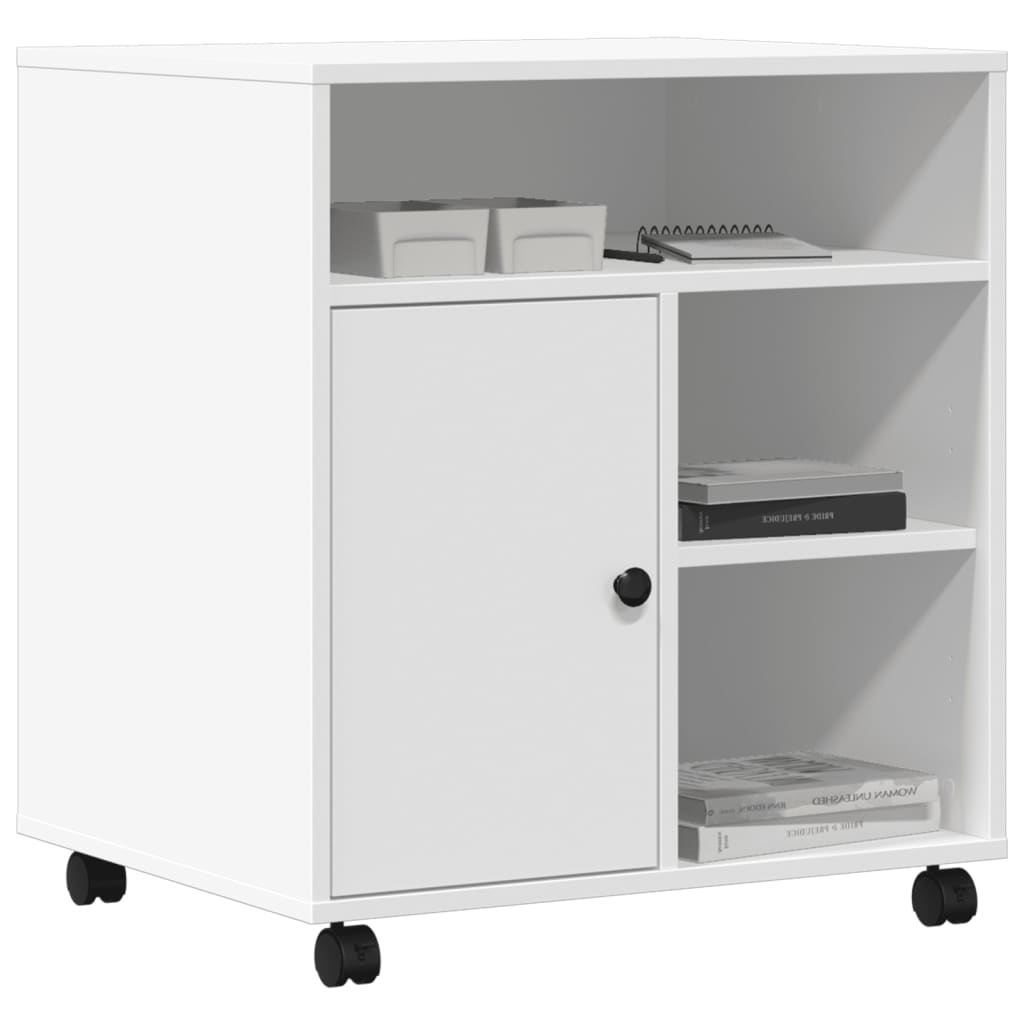 Meuble d'imprimante à roulettes blanc 60x50x67 cm
