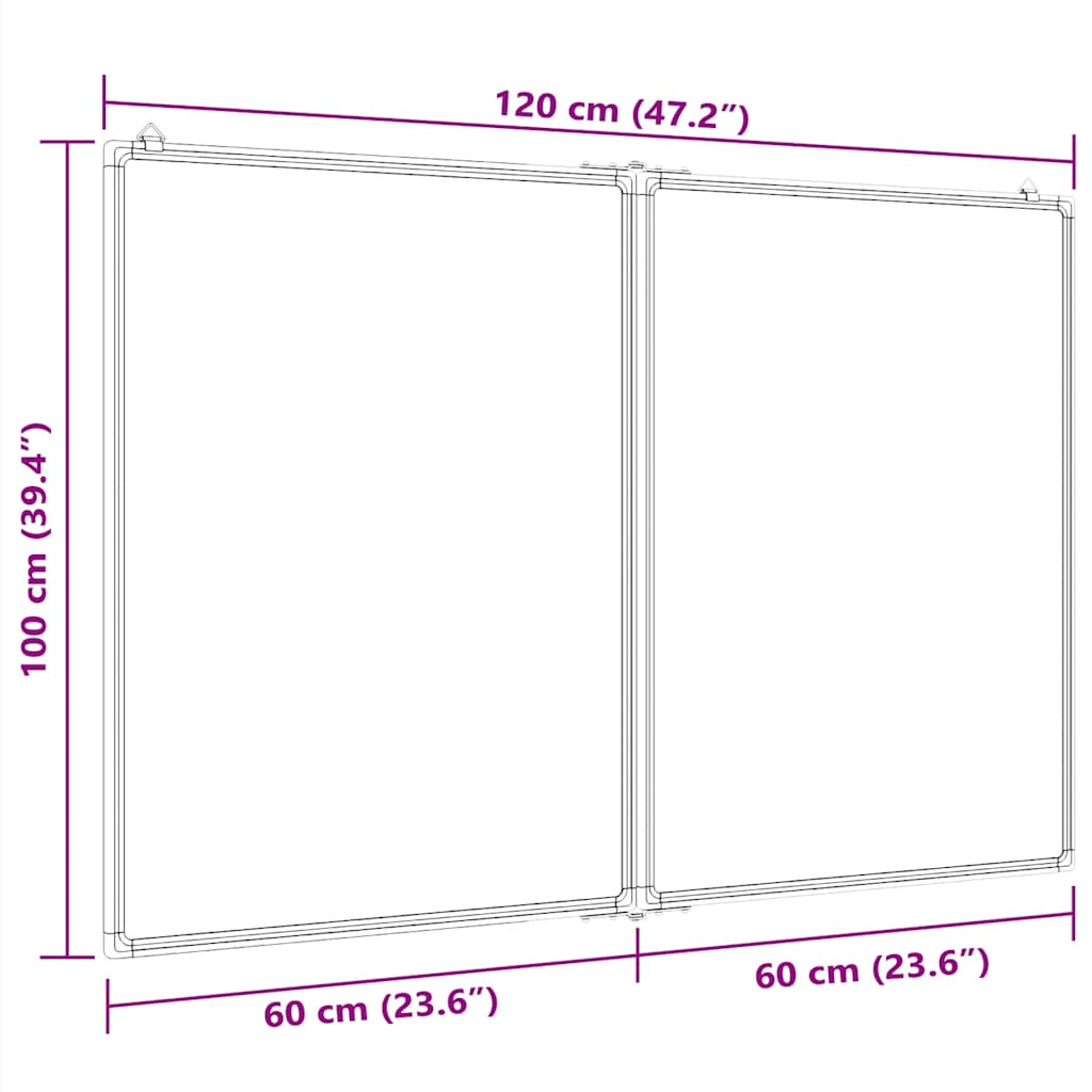 Tableau blanc magnétique rabattable 120x100x1,7 cm Aluminium