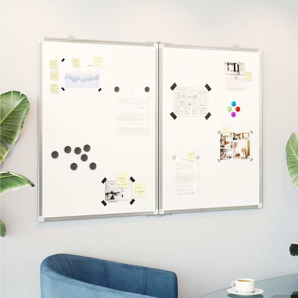 Tableau blanc magnétique rabattable 120x100x1,7 cm Aluminium