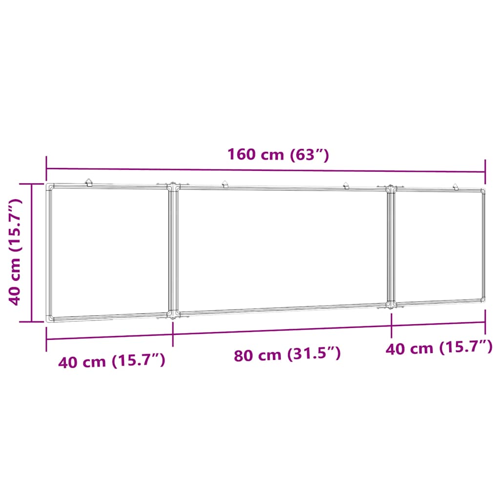 Tableau blanc magnétique pliable 160x40x1,7 cm Aluminium