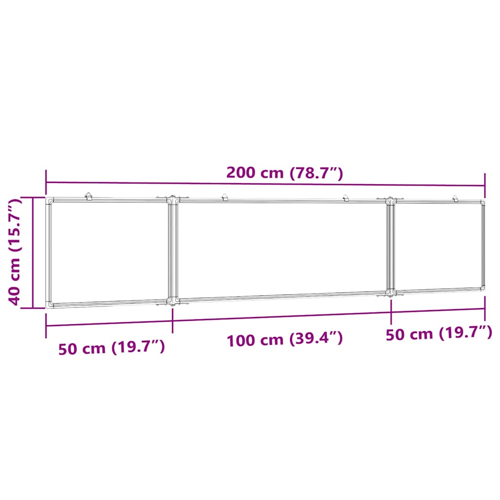 Magnetic Whiteboard Foldable 200x40x1.7 cm Aluminum