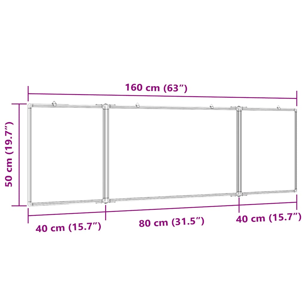 Tableau blanc magnétique pliant 160x50x1,7 cm aluminium
