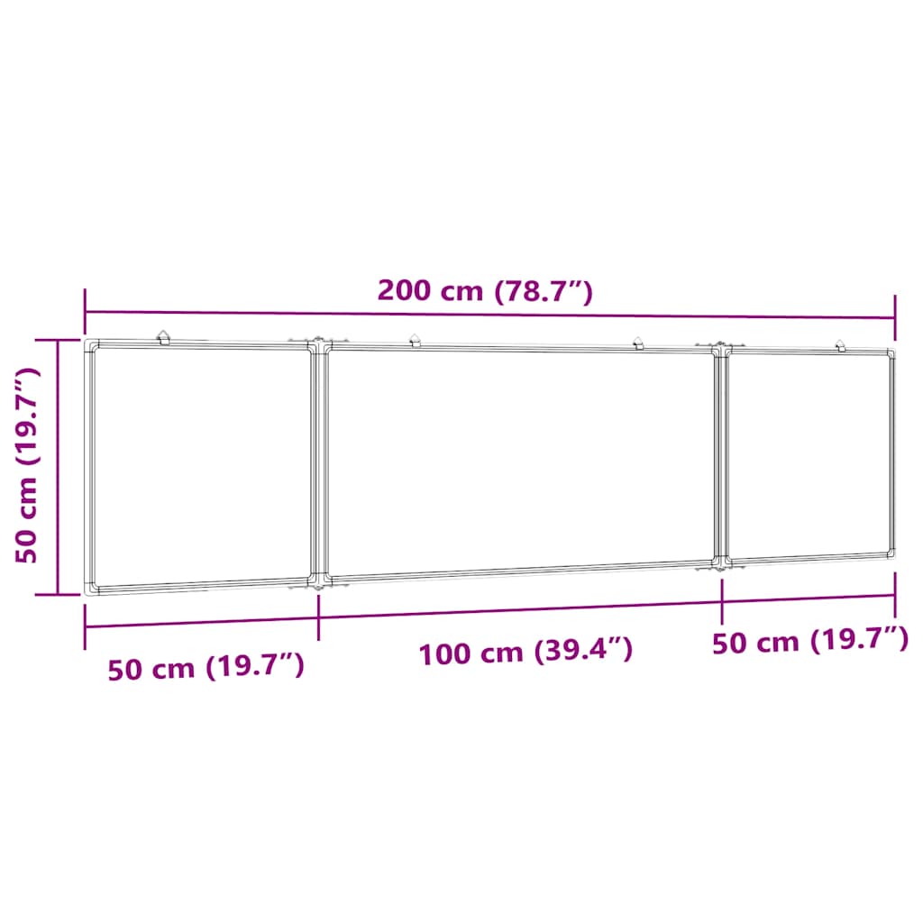 Tableau blanc magnétique pliable 200x50x1,7 cm Aluminium