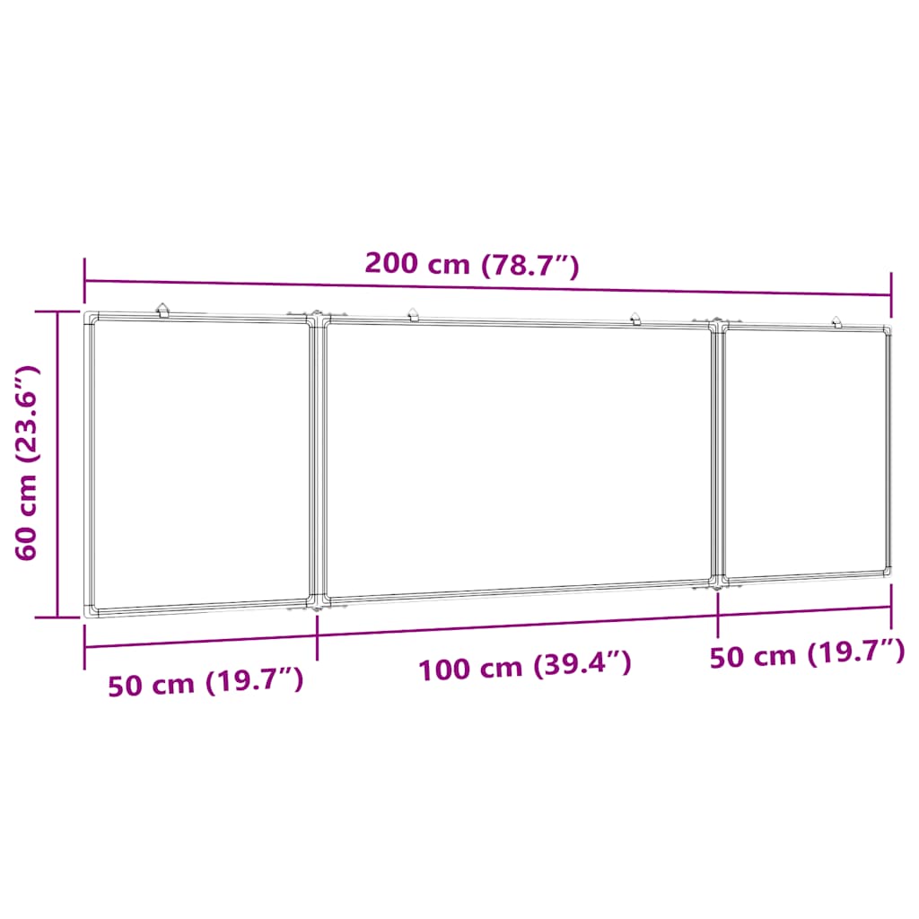 Magnetic Whiteboard Foldable 200x60x1.7 cm Aluminum