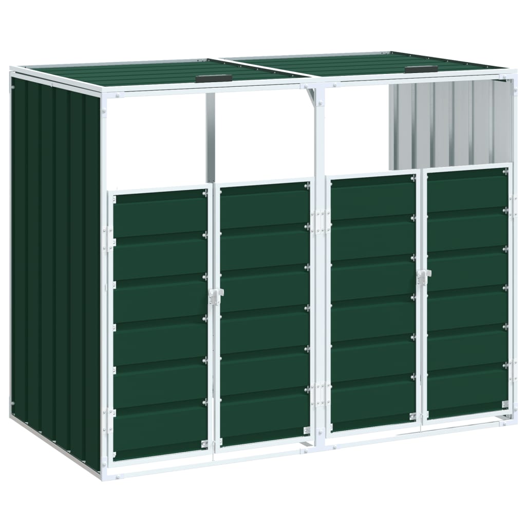 Wheelie bin storage for 2 bins, green, 144x81x113 cm, steel