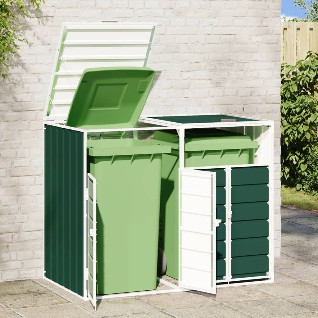Wheelie bin storage for 2 bins, green, 144x81x113 cm, steel