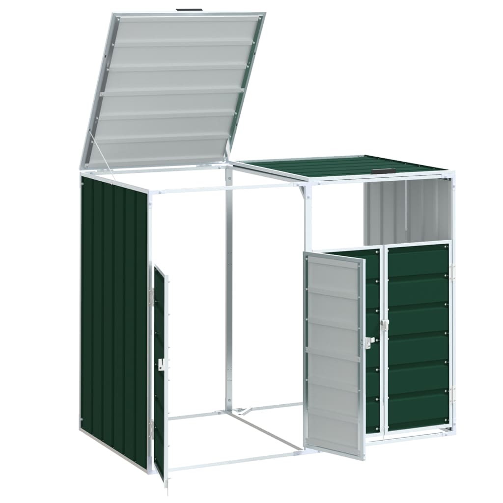 Wheelie bin storage for 2 bins, green, 144x81x113 cm, steel