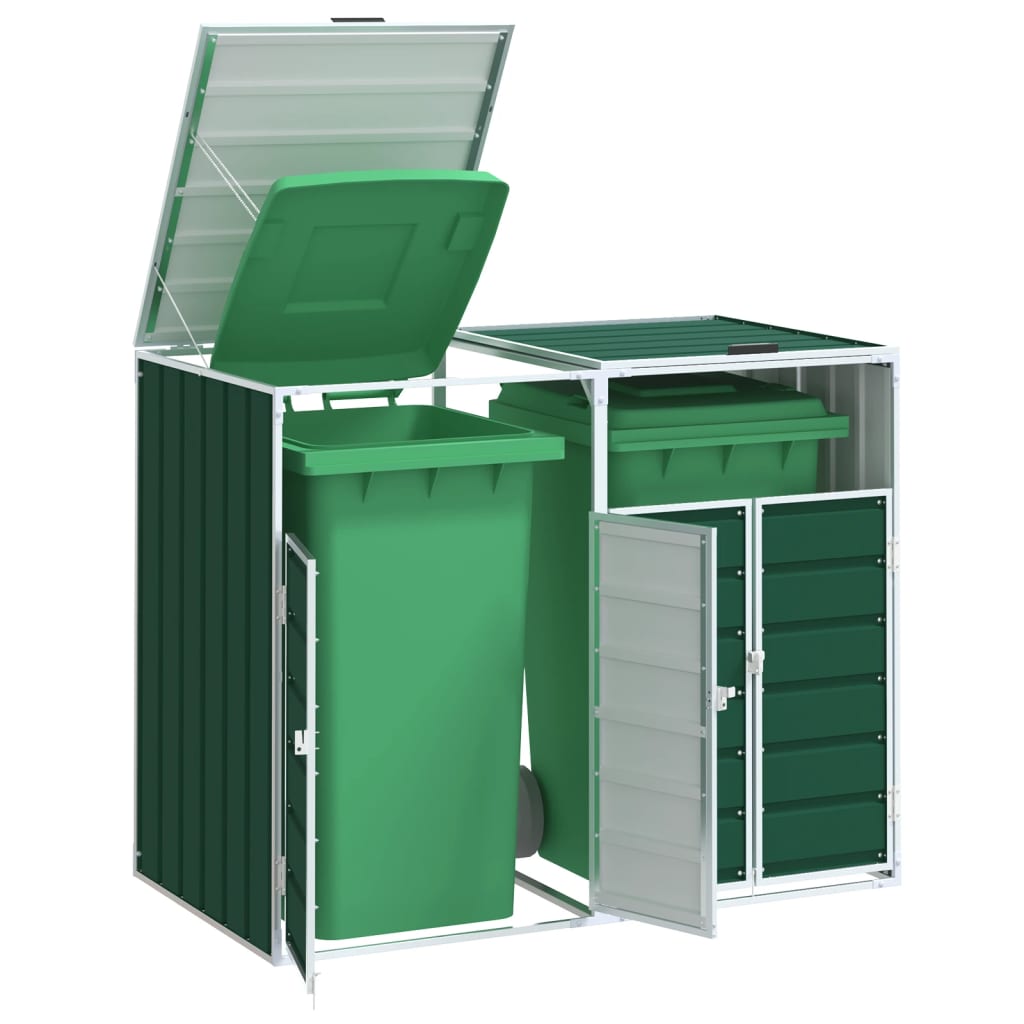 Wheelie bin storage for 2 bins, green, 144x81x113 cm, steel