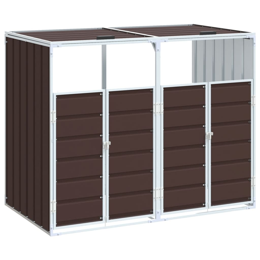 Wheelie bin storage for 2 bins, brown, 144x81x113 cm, steel