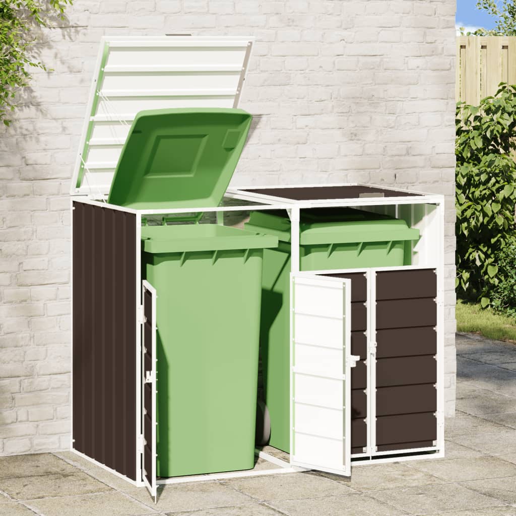 Wheelie bin storage for 2 bins, brown, 144x81x113 cm, steel