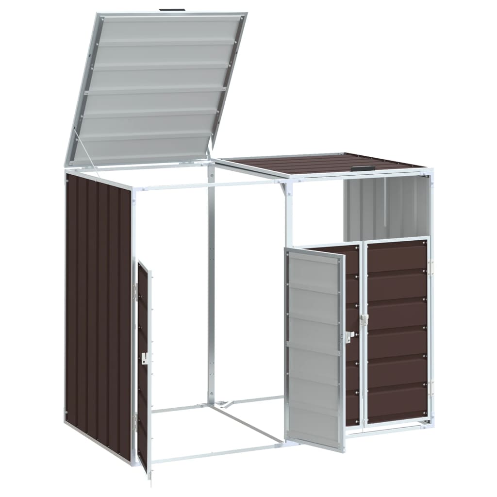 Wheelie bin storage for 2 bins, brown, 144x81x113 cm, steel