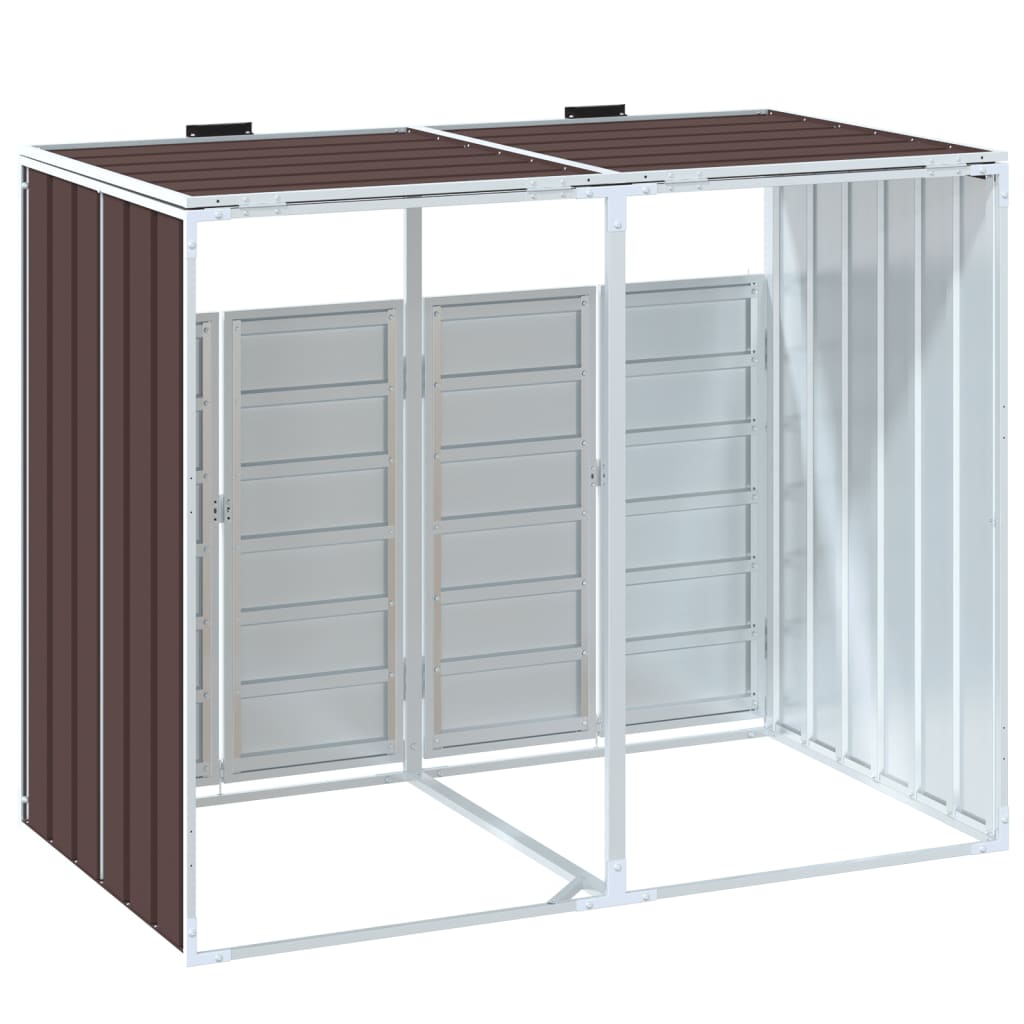 Wheelie bin storage for 2 bins, brown, 144x81x113 cm, steel