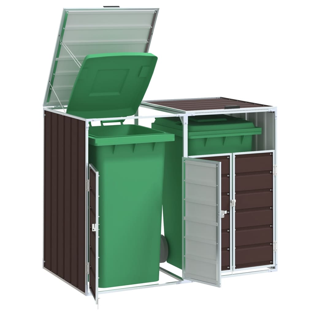 Wheelie bin storage for 2 bins, brown, 144x81x113 cm, steel