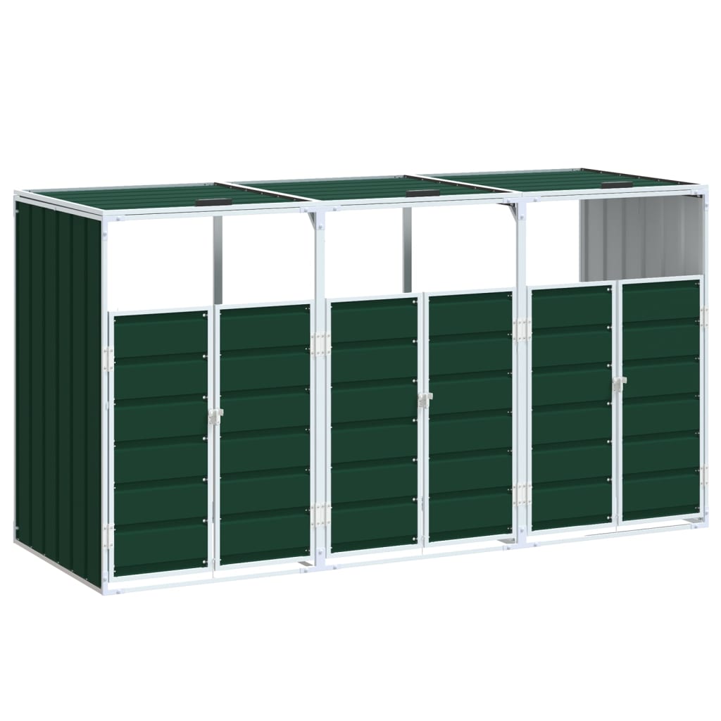 Wheelie Bin Storage for 3 Bins, Green, 216x81x115 cm, Steel