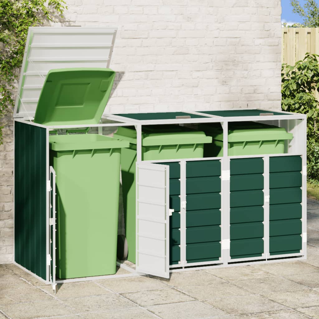 Wheelie Bin Storage for 3 Bins, Green, 216x81x115 cm, Steel