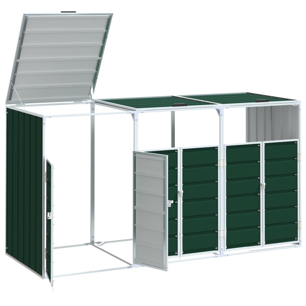 Wheelie Bin Storage for 3 Bins, Green, 216x81x115 cm, Steel