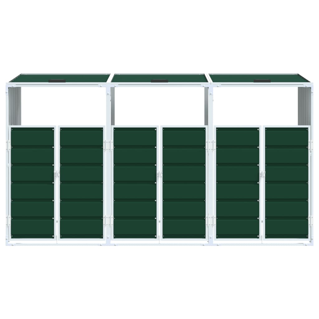 Wheelie Bin Storage for 3 Bins, Green, 216x81x115 cm, Steel