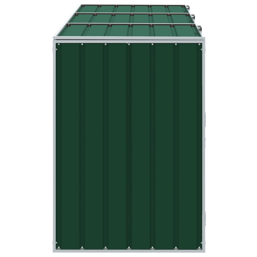 Wheelie Bin Storage for 3 Bins, Green, 216x81x115 cm, Steel