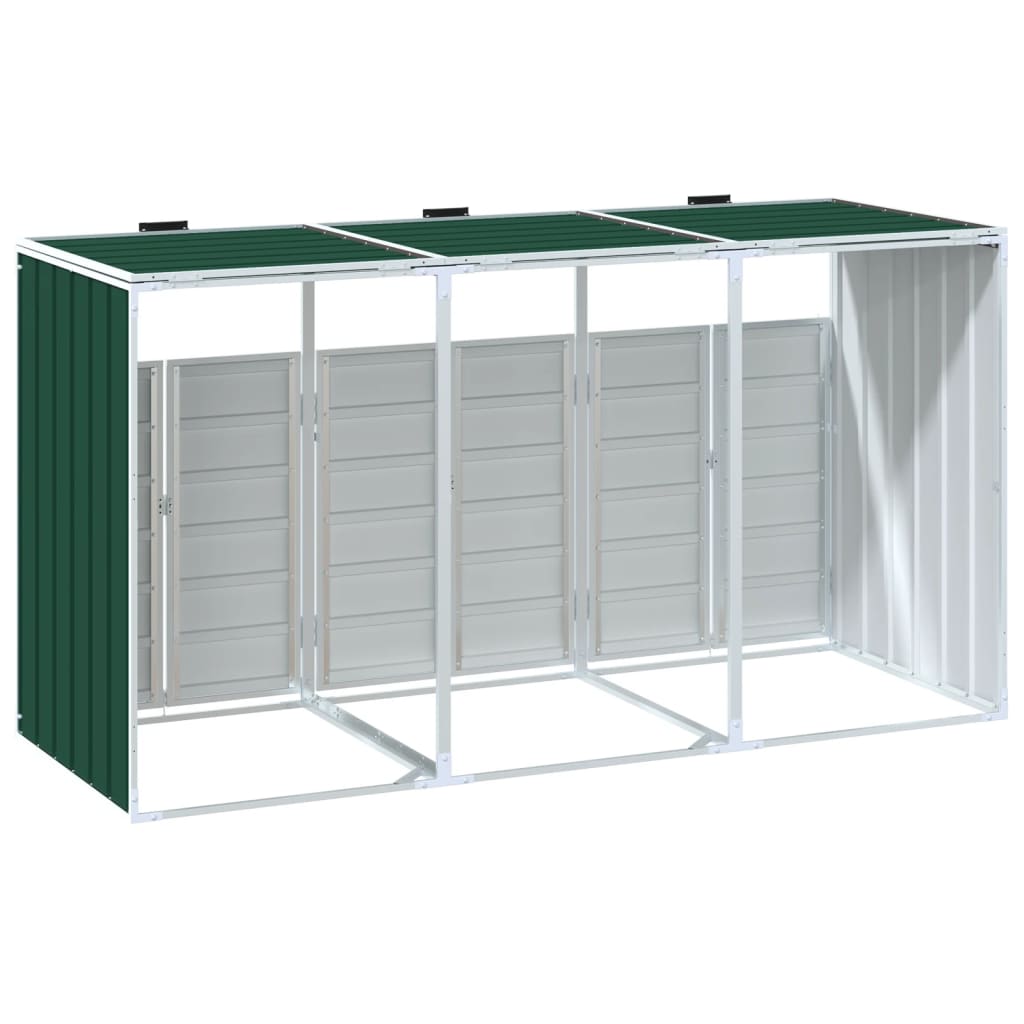 Wheelie Bin Storage for 3 Bins, Green, 216x81x115 cm, Steel