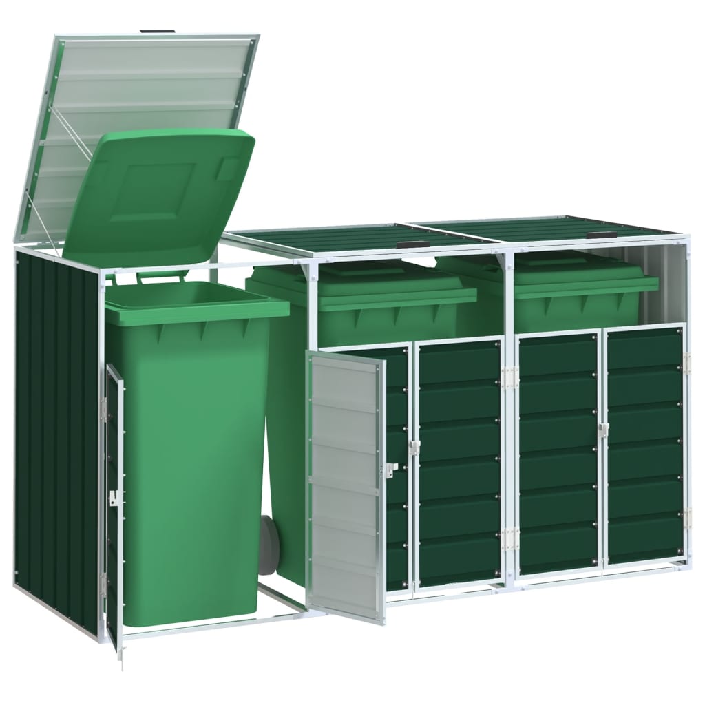 Wheelie Bin Storage for 3 Bins, Green, 216x81x115 cm, Steel