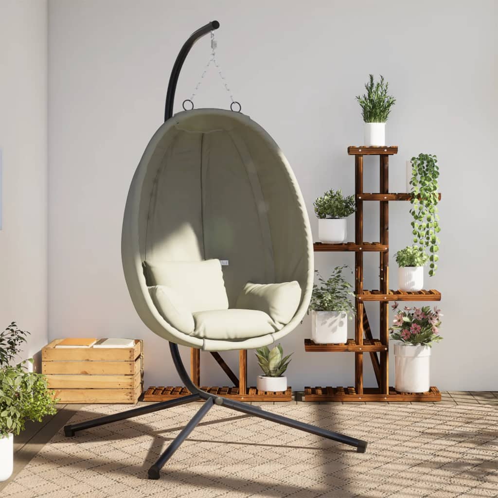 Hängesessel Ei-Design mit Ständer Beige Stoff und Stahl