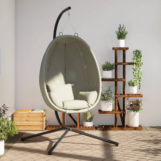 Hängesessel Ei-Design mit Ständer Beige Stoff und Stahl