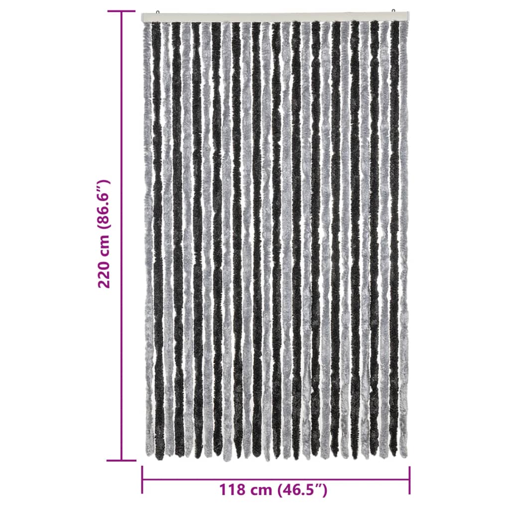 Moustiquaire de porte grise et noire 118x220 cm en chenille