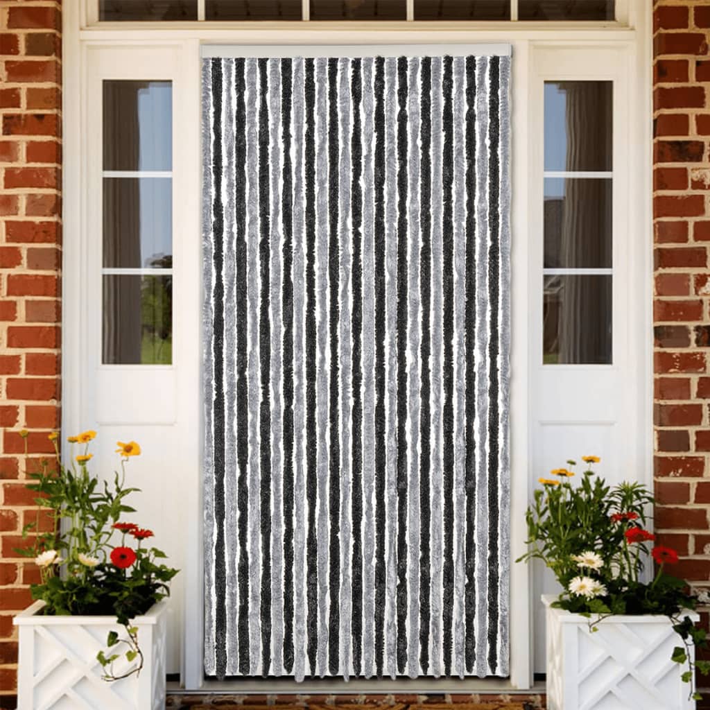 Moustiquaire de porte grise et noire 118x220 cm en chenille