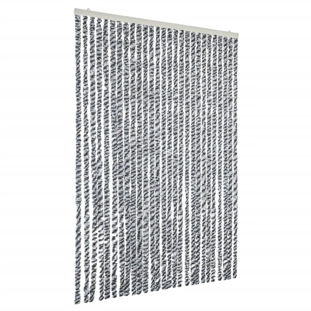 Rideau de porte moustiquaire gris, noir et blanc 118x220 cm Chenille