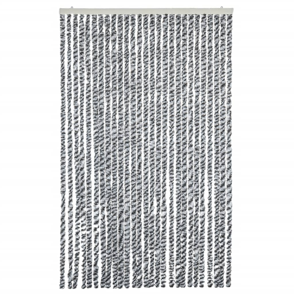 Rideau de porte moustiquaire gris, noir et blanc 118x220 cm Chenille