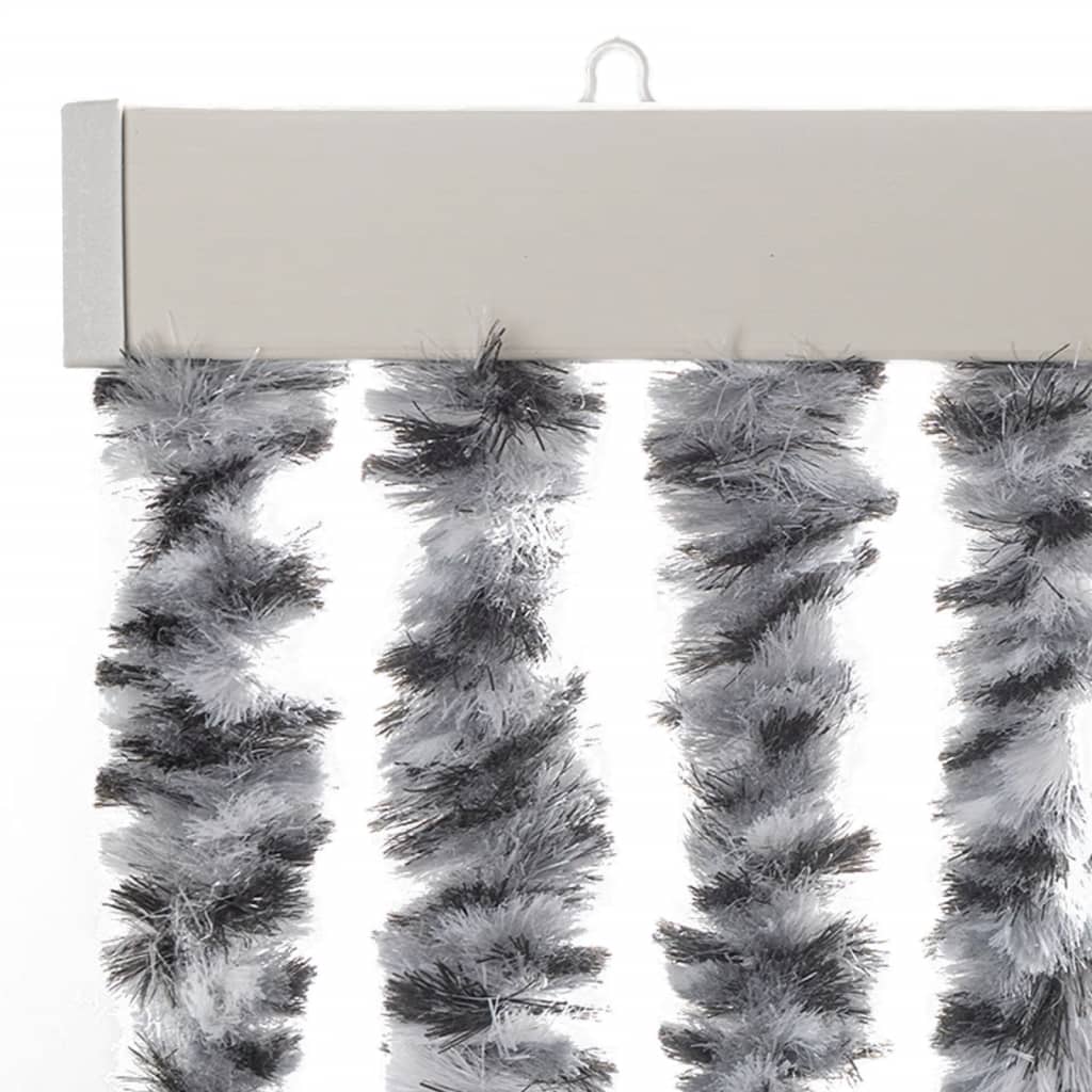 Rideau de porte moustiquaire gris, noir et blanc 118x220 cm Chenille