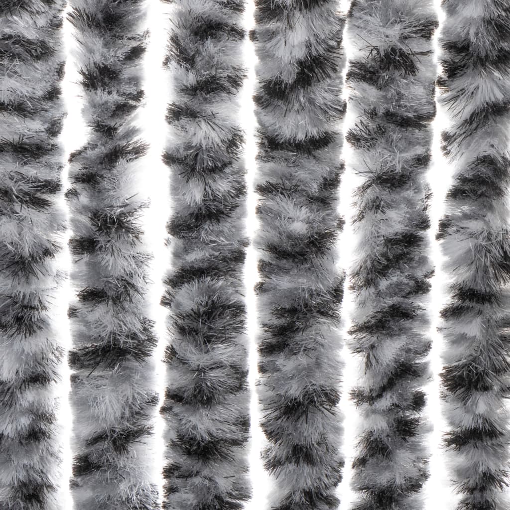 Rideau de porte moustiquaire gris, noir et blanc 118x220 cm Chenille