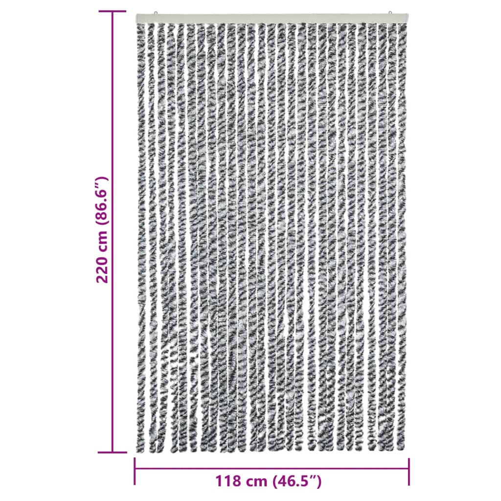 Rideau de porte moustiquaire gris, noir et blanc 118x220 cm Chenille