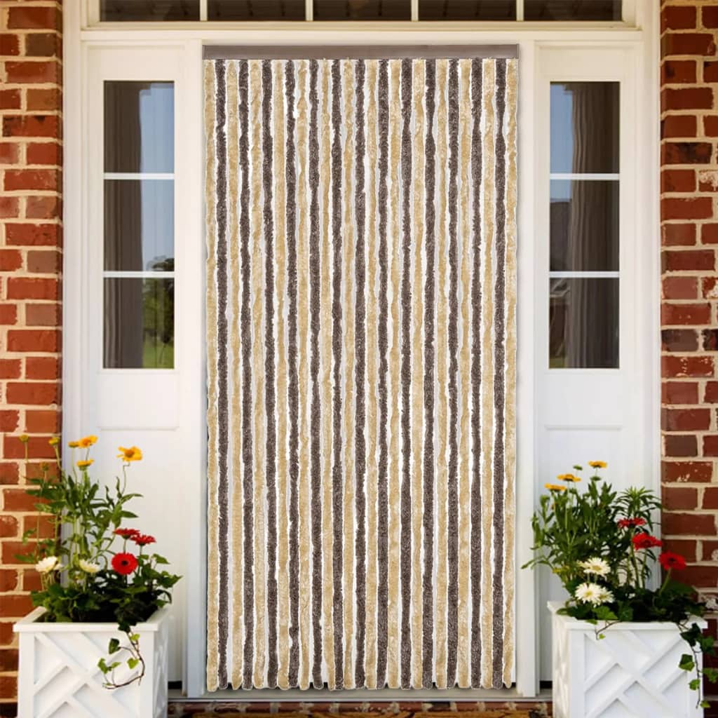 Moustiquaire de porte marron foncé et beige 118x220 cm Chenille