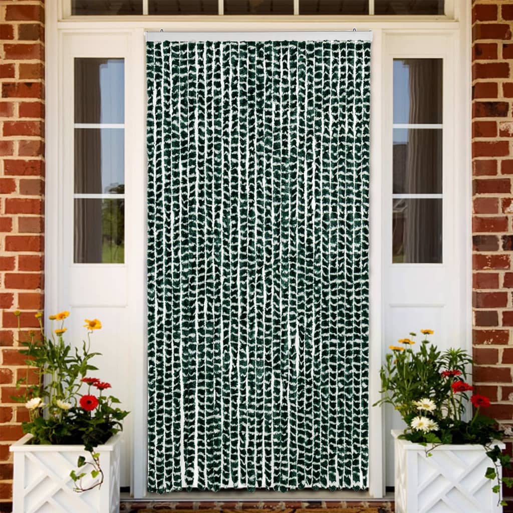 Rideau de porte moustiquaire vert et blanc 118x220 cm Chenille