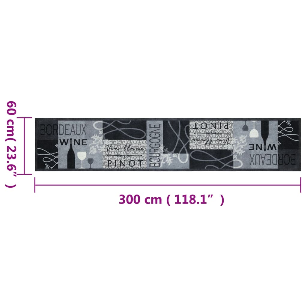 Washable Kitchen Rug Wine Gray 60x300 cm Velvet