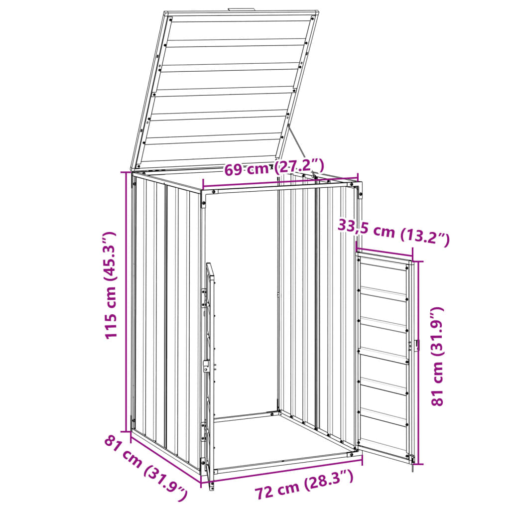 Waste Bin Storage for 1 Bin Grey 72x81x115 cm Steel