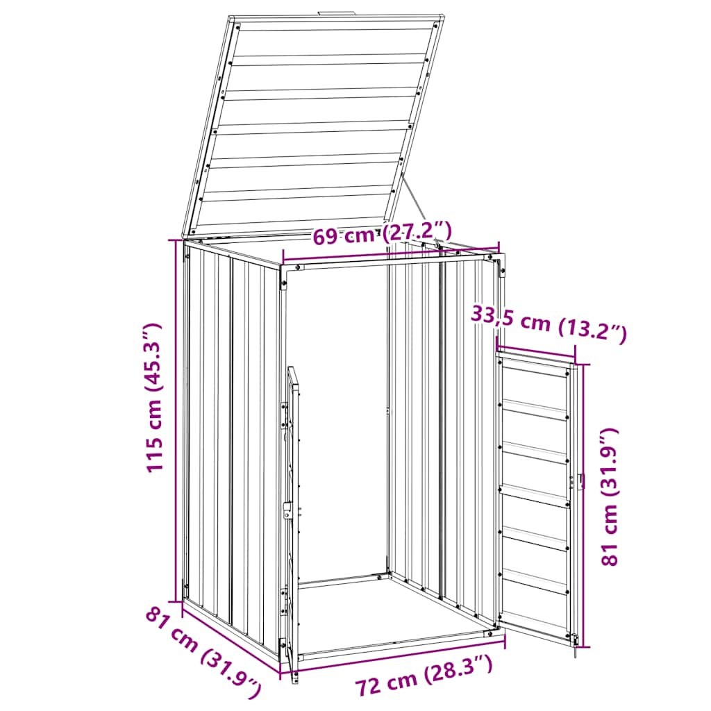 Mülltonnenbox für 1 Tonne Anthrazit 72x81x115 cm Stahl
