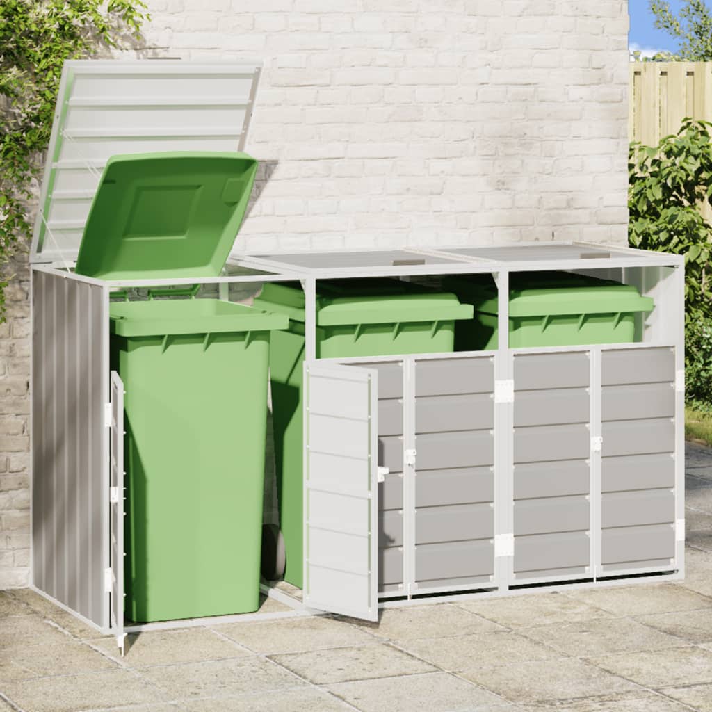 Wheelie Bin Storage for 3 Bins Grey 216x81x115 cm Steel