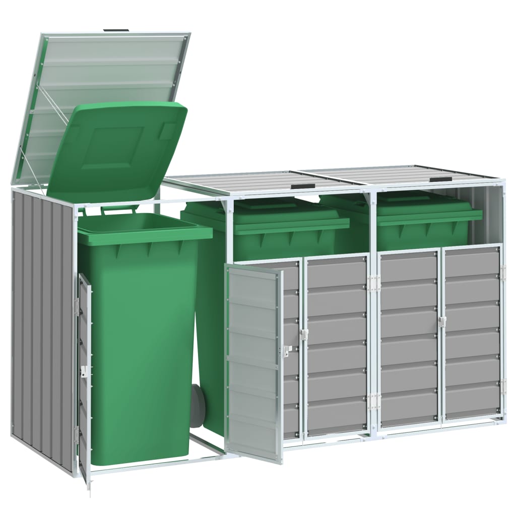 Wheelie Bin Storage for 3 Bins Grey 216x81x115 cm Steel