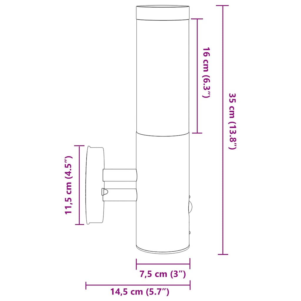 Outdoor Wall Light Silver 15 x 7.5 x 33 cm Stainless Steel and Plastic