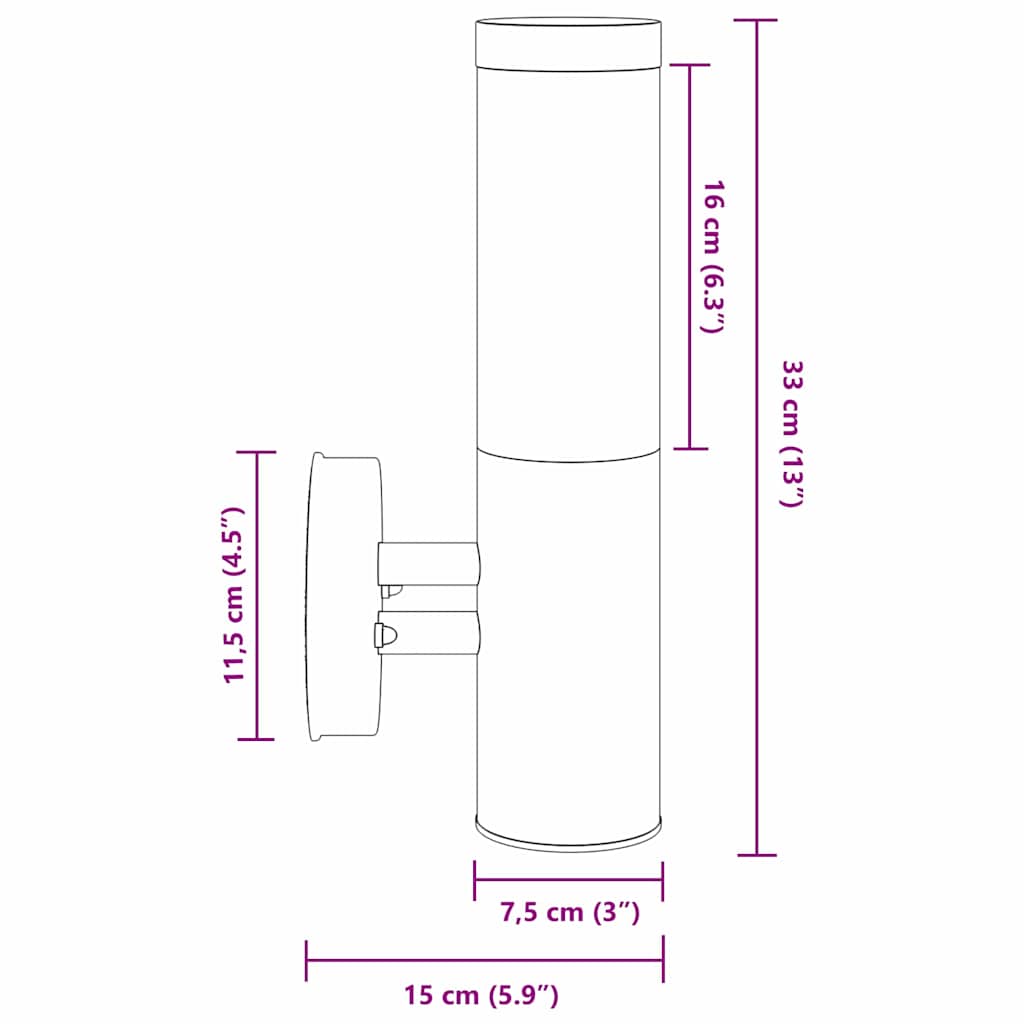 Outdoor Wall Light 2 pcs Black 15 x 7.5 x 33 cm