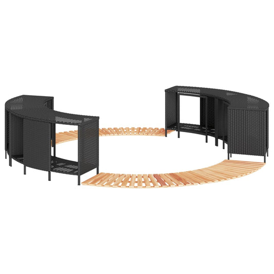 Whirlpool-Umrandung Schwarz Poly-Rattan und Massivholz Akazie