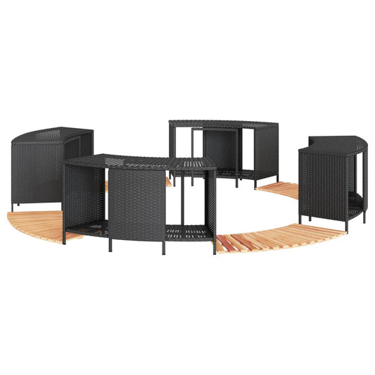 Whirlpool-Umrandung Schwarz Poly-Rattan und Massivholz Akazie