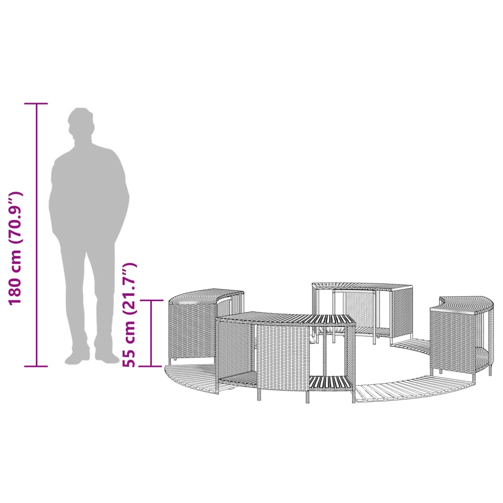 Whirlpool-Umrandung Schwarz Poly-Rattan und Massivholz Akazie