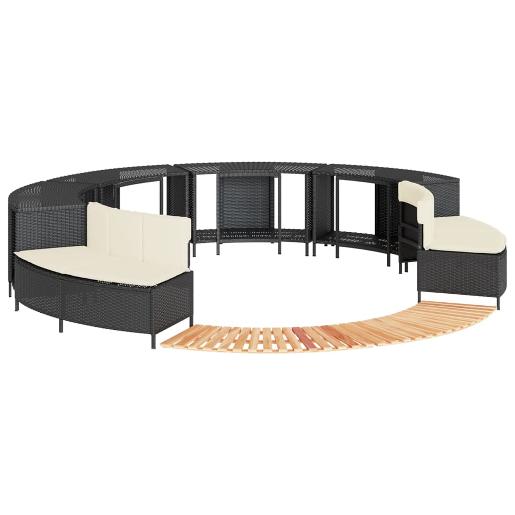Whirlpool-Umrandung Schwarz Poly-Rattan und Massivholz Akazie
