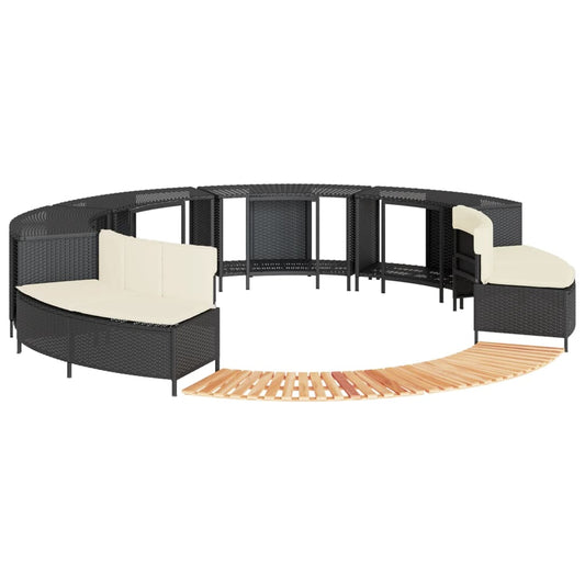 Whirlpool-Umrandung Schwarz Poly-Rattan und Massivholz Akazie