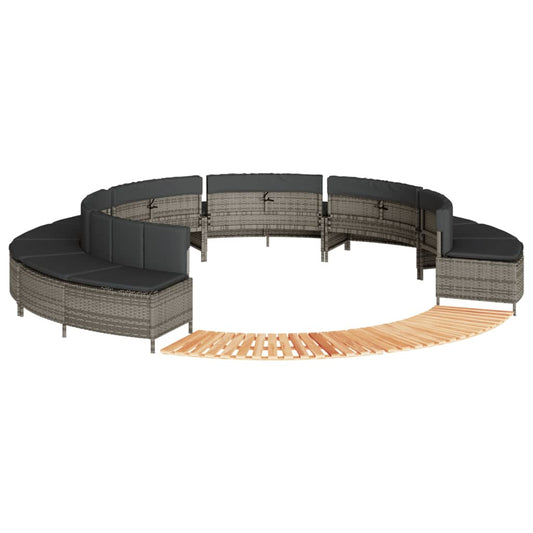 Whirlpool-Umrandung Grau Poly Rattan und Massivholz Akazie